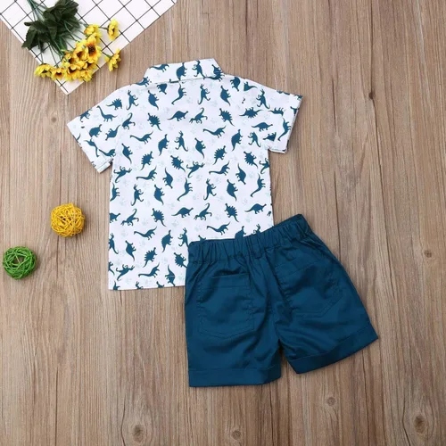 Miniatura 82 de Conjunto de camisa de manga corta con botones y pantalones cortos casuales con diseño de flamingo, para bebés y niños de 1 a 6 años, atuendos