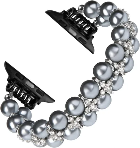 Miniatura 14 de Pulsera de perlas compatible con Apple Watch de 38/40/41 mm 42/44/49 mm iWatch Series 9/8/7/6/5/4/3/2/1, correa de repuesto de joyería de diamantes