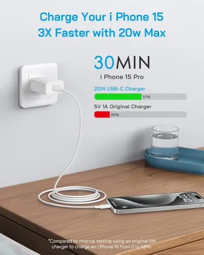 Miniatura 2 de CXX Cargador rápido para iPhone 17/16/15 [paquete de 3] Cargador de pared USB C de 20 W con cable C a C de 6 pies compatible con iPhone 17/16/15