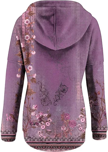 Miniatura 4 de ZDRZK Womens Fashion Long Sleeve Hoodies Graphic Design Vintage Floral Print Hooded Sweatshirt Casual Pullover Tops