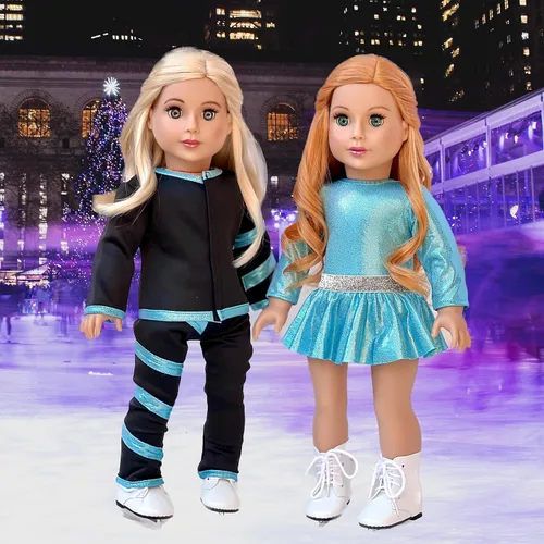 Miniatura 2 de Super Skater - Ropa para muñecas de 18 pulgadas, 2 trajes completos de patinaje sobre hielo, 5 piezas, leotardo, falda, pantalones, chaqueta y 1 par