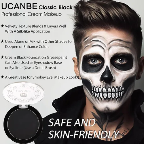 Miniatura 3 de UCANBE Base de maquillaje facial y corporal en crema negra, pintura de grasa profesional no tóxica, paleta de pintura facial para Halloween
