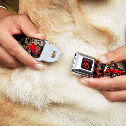 Miniatura 8 de Buckle-Down DAREDEVIL - Collar de perro con hebilla de cinturón de seguridad, posturas de acción, paneles cómics, grises/rojo, 1 pulgada de ancho