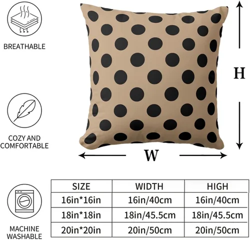 Miniatura 2 de Fundas de almohada de lunares negros sobre beige de 16 x 16 pulgadas, fundas de almohada decorativas rústicas y cuadradas para decoración del sofá