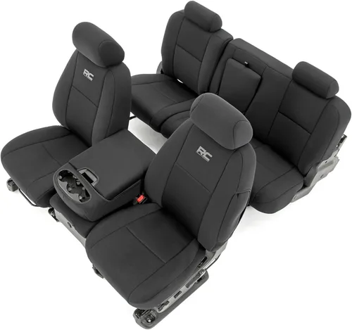 Cubiertas de asiento de neopreno Rough Country para Chevy Silverado y GMC Sierra 1500/2500HD (2007-2013) - Impermeables y resistentes a los rayos