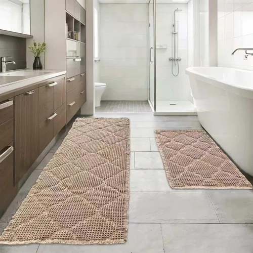 Miniatura 10 de ZALL Tapete de baño de punto gofre, súper absorbente, antideslizante, color marrón, 17 x 24 pulgadas, patrón geométrico de diamante, lavable a
