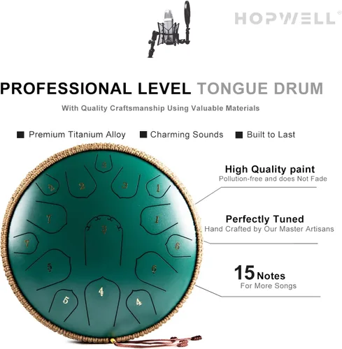 Miniatura 3 de Tambor de Lengua de Acero - HOPWELL 15 Notas 14 Pulgadas Tambor de Lengua - Tambores Hand Pan con Libro de Música, Mazos de Tambor Handpan de Acero