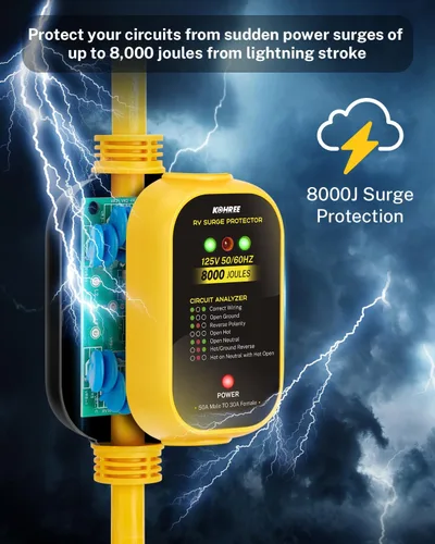 Miniatura 4 de Kohree Adaptador RV de 30 amperios a 110V con protección contra sobretensiones, adaptador de potencia RV de 15 amperios a 30 amperios de 8000 julios