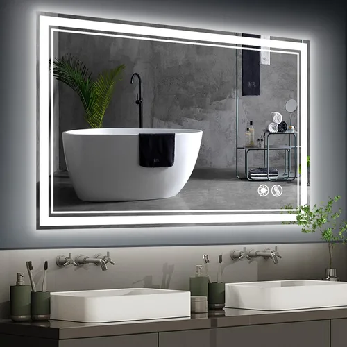 Miniatura 9 de Paquete de 2 espejos LED de baño de 24 x 36 pulgadas, espejo LED para baño, sin niebla, regulable, 3 colores, espejo de baño con luces, espejo
