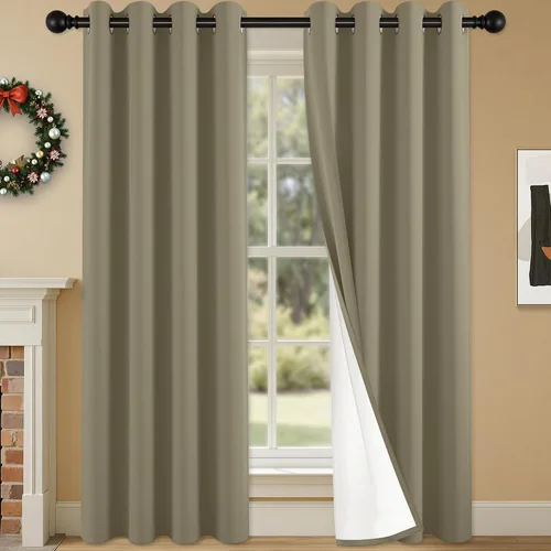 Miniatura 27 de 2 paneles de cortinas 100% opacas, cortinas ligeras con aislamiento térmico con ojales para dormitorio, sala de estar, tratamiento de ventana