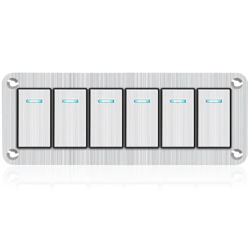Miniatura 32 de Panel de interruptor basculante de aluminio de 2 vías, impermeable, precableado con retroiluminación azul, interruptor de palanca