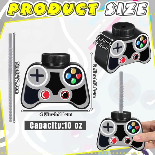 Miniatura 2 de Mifoci 24 vasos de plástico para fiestas de videojuegos con pajita y tapa, tazas de 10 onzas con temática de cumpleaños para jugadores, 7º recuerdos