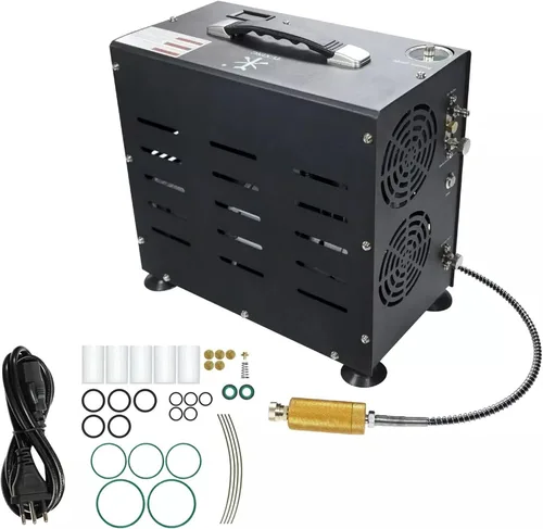 Miniatura 9 de TUXING Compresor de aire PCP de 4500 PSI Compresor de tanque de buceo de doble cilindro de 800 W Sistema de enfriamiento de ventilador integrado