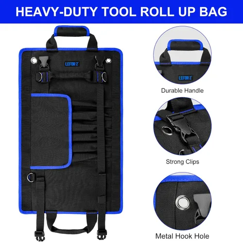 Miniatura 5 de Bolsa de herramientas, organizador grande de herramientas enrollable, bolsa de almacenamiento de rollo de herramientas de 13 bolsillos, bolsa