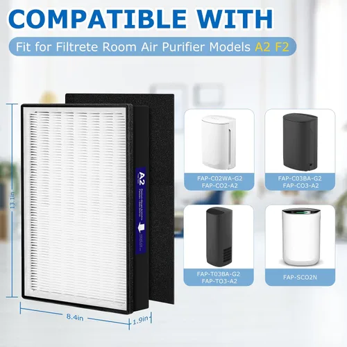Miniatura 2 de Paquete de 2 filtros de repuesto HEPA tipo A2 compatibles con los modelos de purificador de aire Filtrete Room A2 FAP-C02-A2, FAP-C03-A2
