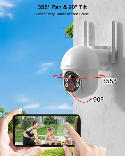Miniatura 4 de ANRAN Cámara de seguridad inalámbrica para exteriores, cámara solar 2K para exteriores con visión de 360°, sirena inteligente, focos, visión 2-Blanco