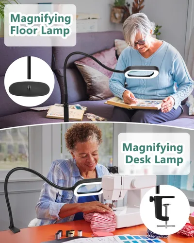 Miniatura 5 de Lupa rectangular 10X con luz y soporte, lámpara de pie flexible de 24 pulgadas de cuello de cisne 3 en 1, 5 modos de color regulable continuo, lupa