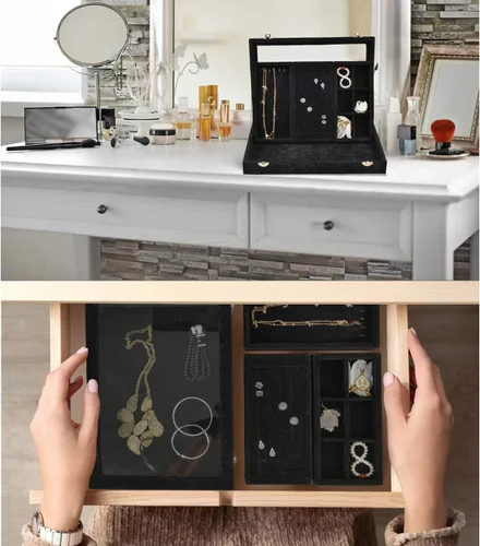 Miniatura 7 de VIEFIN Organizador de joyas organizador de aretes soporte para pulsera estuche de joyería de viaje organizador de collares platos apilables