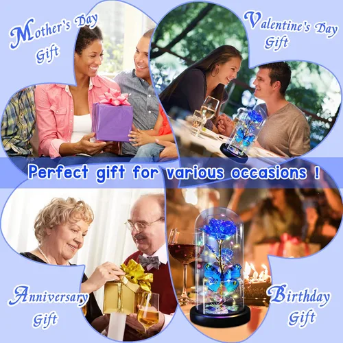 Miniatura 5 de Beauty and The Beast Regalos de Rosa para Mujeres, Rosa de Luz Eterna en Cúpula de Cristal, Regalos de Flor Rosa del Día de la Madre para Mamá Azul