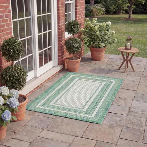 Miniatura 34 de SAFAVIEH Alfombra lavable al aire libre Courtyard Collection – 4' x 5'7", beige oscuro y beige, no desprende pelusa y fácil de limpiar, ideal