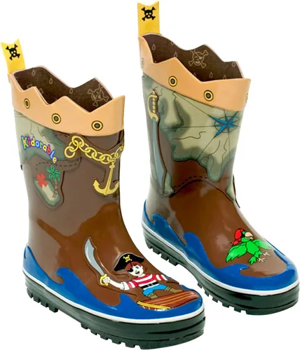 Botas de lluvia de goma marrón pirata Kidorable con los huesos cruzados de la diversión tiran en la pestaña del talón