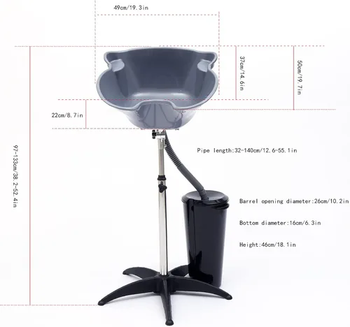 Miniatura 2 de Fregadero de lavado de cabello, lavabo de champú profundo de altura ajustable con manguera de drenaje para el hogar, peluquería, salón de belleza