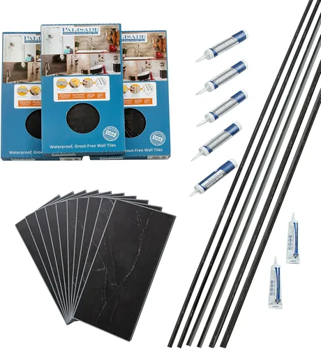 Miniatura 44 de Palisade Kit de azulejos de vinilo entrelazados impermeables para ducha y bañera en mármol Carrara de 23.2 x 11.1 pulgadas Mármol de Carrara