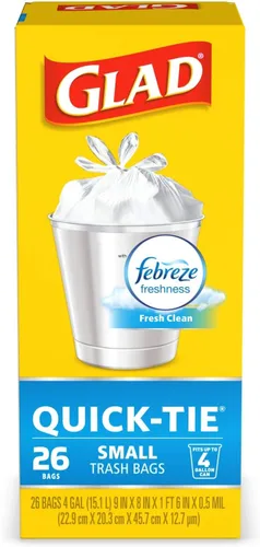 Miniatura 4 de Glad Bolsas de basura, bolsas de basura pequeñas – OdorShield bolsa de basura blanca de 4 galones, Febreze Fresh Clean – 26