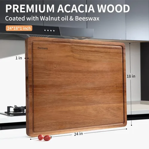 Miniatura 6 de Tablas de cortar OAKSWARE, tabla de cortar de madera de acacia extra extra grande de 24 x 18 pulgadas para cocina, tabla de cortar de madera