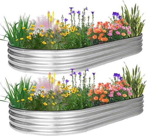 Miniatura 10 de JERIA Cama de Jardín Elevada, Galvanizada Elevada 2 PCS 2×2×1ft Cajas de Plantación para Exteriores con Fácil Montaje, Cama de Jardín Redonda