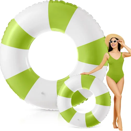 Miniatura 30 de Foilswirl Flotadores inflables jumbo de 47.24 pulgadas para piscina, anillos de piscina a rayas azules y blancas, tubo inflable para mujeres