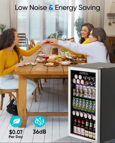 Miniatura 6 de Refrigerador de bebidas – Mini refrigerador con puerta de vidrio para 126 latas para bebidas, refrescos, cerveza, vino, refrigerador pequeño