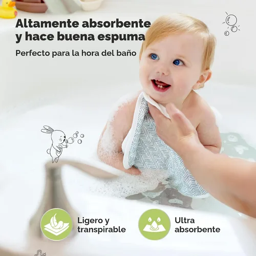 Miniatura 4 de Paquete de 6 paños de algodón para bebé recién nacido - Paños de lavado suaves de muselina de algodón orgánico para bebés, infantes, niños, toallas