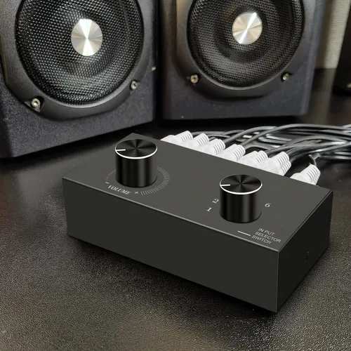 Miniatura 5 de Conmutador de audio RCA de 6 canales, selector de audio de 6 entradas-1salida, caja selectora estéreo pasiva compatible con cine en casa, HDTV