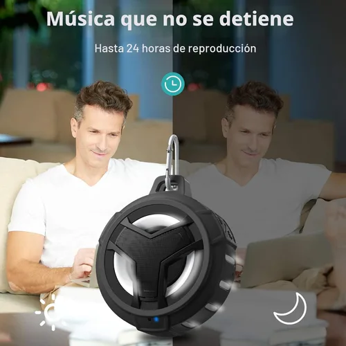 Miniatura 7 de EBODA Altavoz de ducha Bluetooth, altavoces Bluetooth portátiles, altavoz inalámbrico impermeable IP67 con luz LED, flotante, 2000 mAh, estéreo Negro