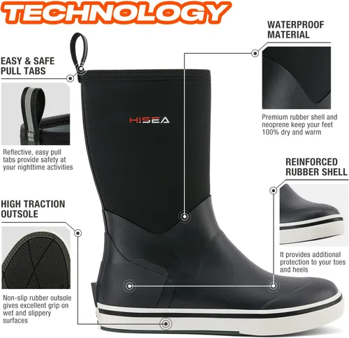 Miniatura 5 de HISEA Botas de lluvia de goma para hombre, impermeables, para jardín, pesca, exteriores