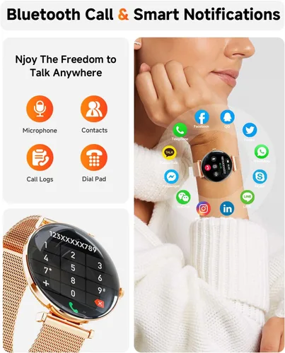 Miniatura 4 de Hwagol - Relojes inteligentes para mujer con Android iPhone compatible con iPhone [llamadas/cuerpo delgado de metal], pantalla AMOLED microesférica