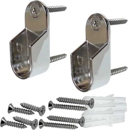 Miniatura 2 de Barra de armario ovalada de cromo pulido de 60 pulgadas con soportes de extremo atornillado Paquete de 2 2 kits