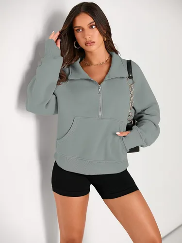 Miniatura 2 de AUTOMET Sudaderas con media cremallera para mujer, sudadera corta de vellón con cremallera de un cuarto, sudaderas con capucha para el otoño, a