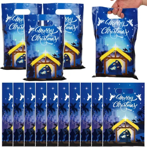 Whaline 72 bolsas de regalo de fiesta de Navidad, bolsas de golosinas de plástico para regalos de fiesta de Navidad, suministros de envoltura de