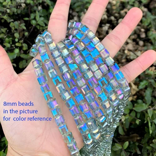 Miniatura 3 de 2 hebras checas de cristal en forma de cubo facetado sueltas cuentas espaciadoras a granel 0.236 in (0.24 pulgadas) Peridot Shimmer (190-196 piezas)