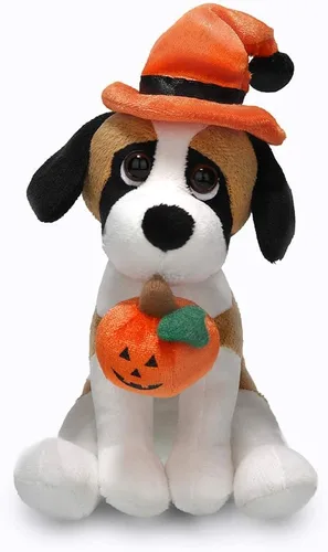Plushland Halloween Pawpals - Juguete de peluche para cachorros de 8 pulgadas, viene con sombrero y linterna Jack O Lantern de Halloween, calabaza