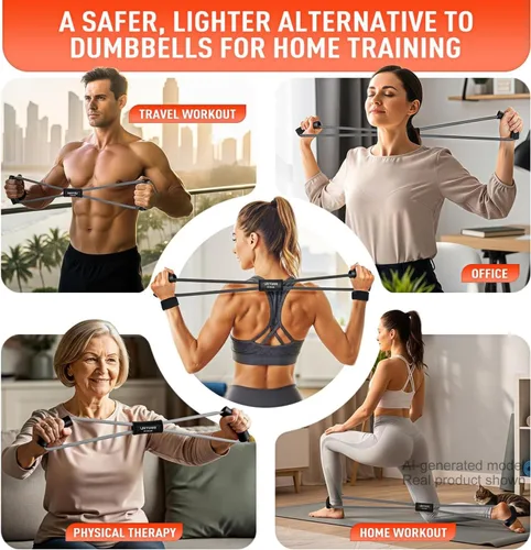 Miniatura 4 de Figura 8 bandas de resistencia para brazo, espalda, bandas de ejercicio pesado de látex de 3 niveles con asas para entrenamiento de fuerza