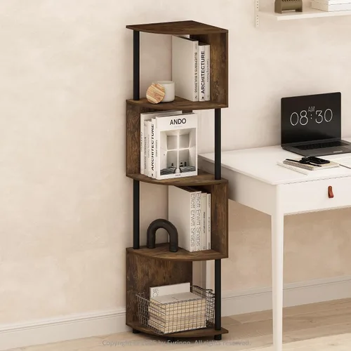 Miniatura 15 de Furinno ECON - Estantería apilable 2 en 1, estantería esquinera de 4 niveles con estante de exhibición, 16.1 x 16.1 x 49.1 pulgadas, para sala