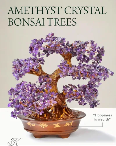 Miniatura 4 de KALIFANO Premium árbol de piedras preciosas – Bonsai Feng Shui Money Tree con propiedades curativas Amatista