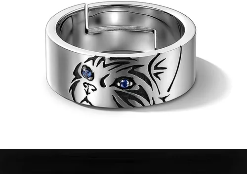 Miniatura 5 de Anillo de cabeza de tigre punk hip-hop para hombres y mujeres, vintage, ojo de gato, animal, anillo abierto, anillo de boda, pareja, joyería retro