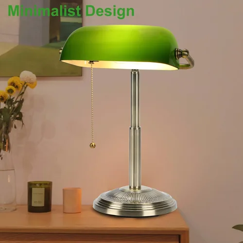 Miniatura 6 de LINNMON Lámpara de Escritorio de Banquero, Lámpara Retro Verde, Lámpara Vintage con Interruptor de Cadena de Tirar para Oficina en el Hogar