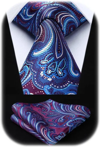 Miniatura 17 de HISDERN Corbatas para hombre, corbata de cachemira y bolsillo cuadrado tejido clásico floral para hombre, corbata de fiesta de boda