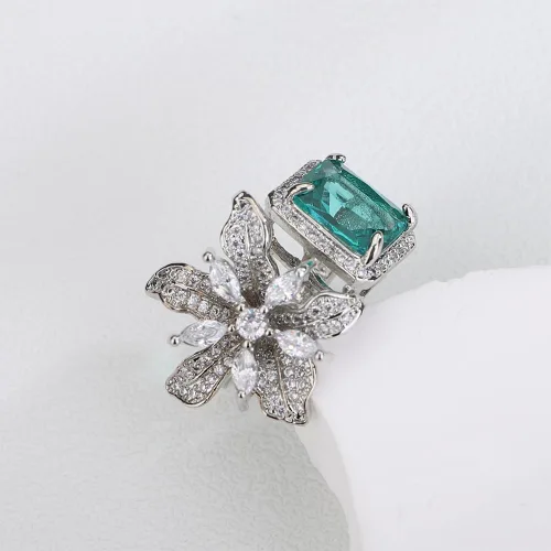 Miniatura 7 de Kercisbeauty Anillo abierto de plata de ley chapado en plata de ley con circonita y circonita para novias, mujeres, niñas, diamantes de imitación