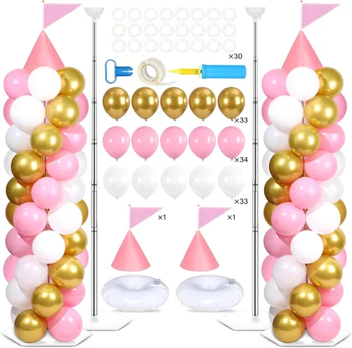 Miniatura 18 de Juego de 2 soportes de columna de globos nocturnos de película con 102 globos de aluminio de palomitas de maíz, soporte de torre ajustable de 5.57